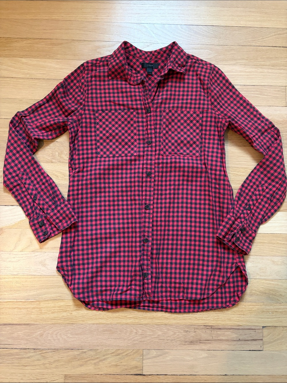 Women’s J.Crew red and black button down long sleeve shirt